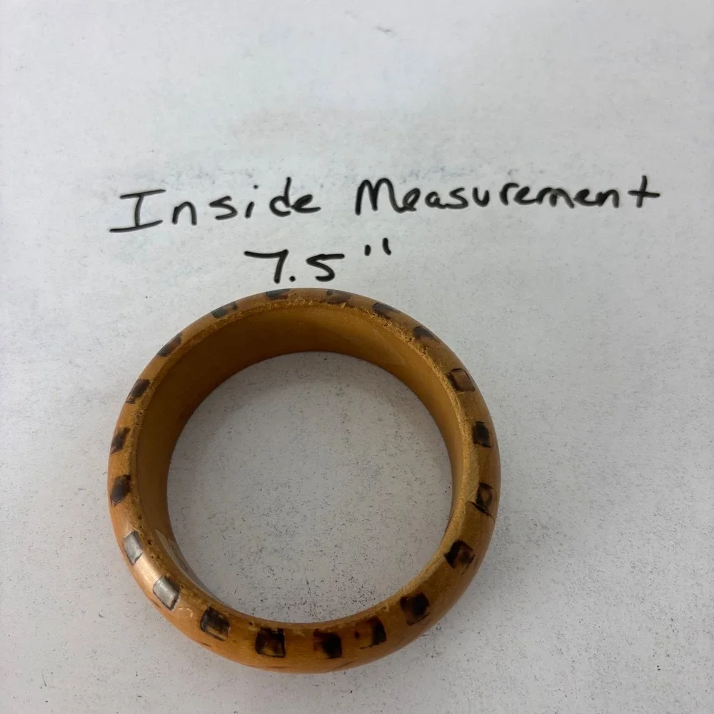 Vtg Wood Bangle Bracelet Boho Indie Festival Earthy Handmade India Women 7.5" - Picture 8 of 8